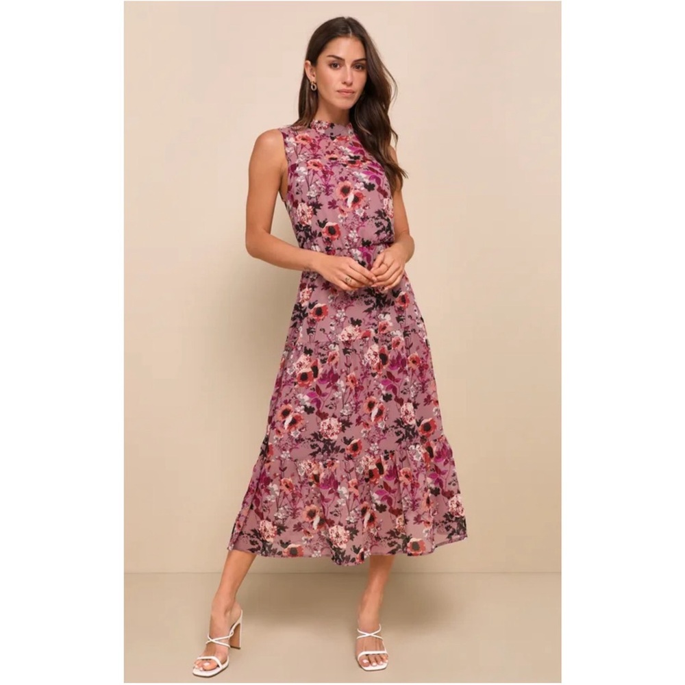 Lulu's Pink Floral Midi Dress